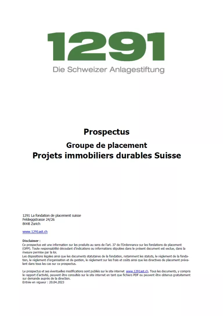 Prospectus groupe de placement Projets immobiliers durables Suisse